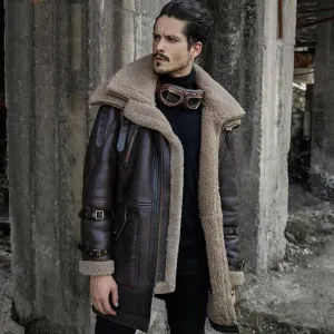 B3 Flight Jacket Men’s Shearling Aviator Fur Long Coat