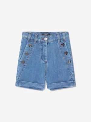 Balmain Girls Denim Shorts in Blue