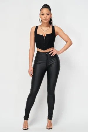 Black Coated Metallic High Rise Pants