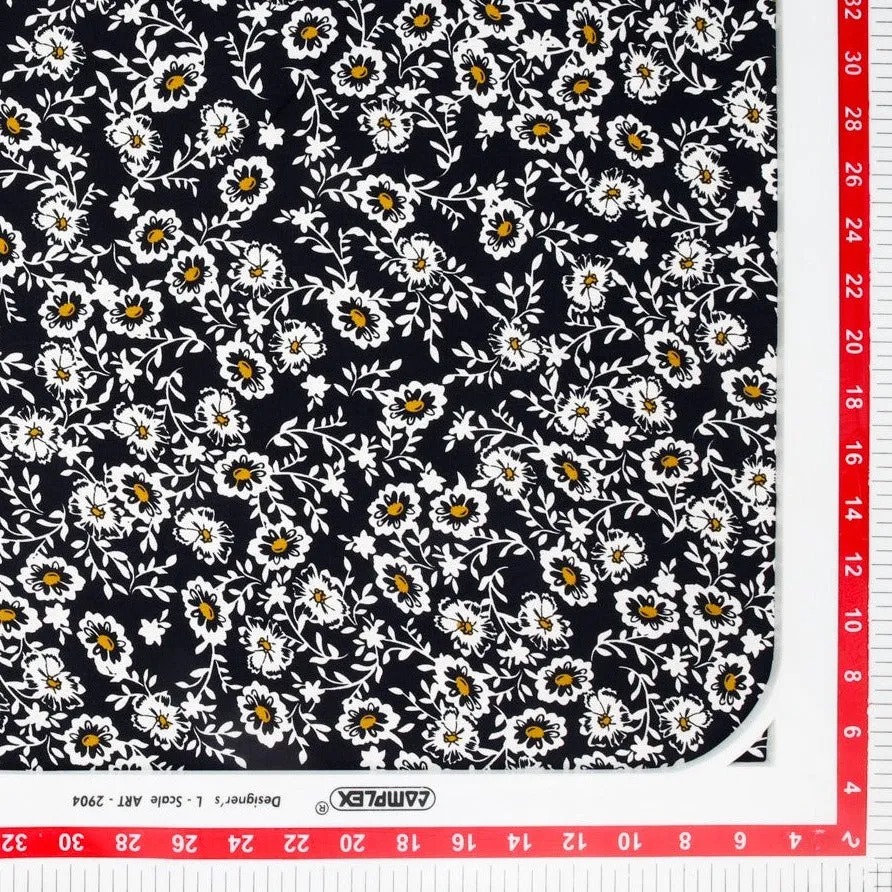 Black Ditsy Floral Print Rayon Fabric , 56 Inches Plain Weave , TU 4025-4