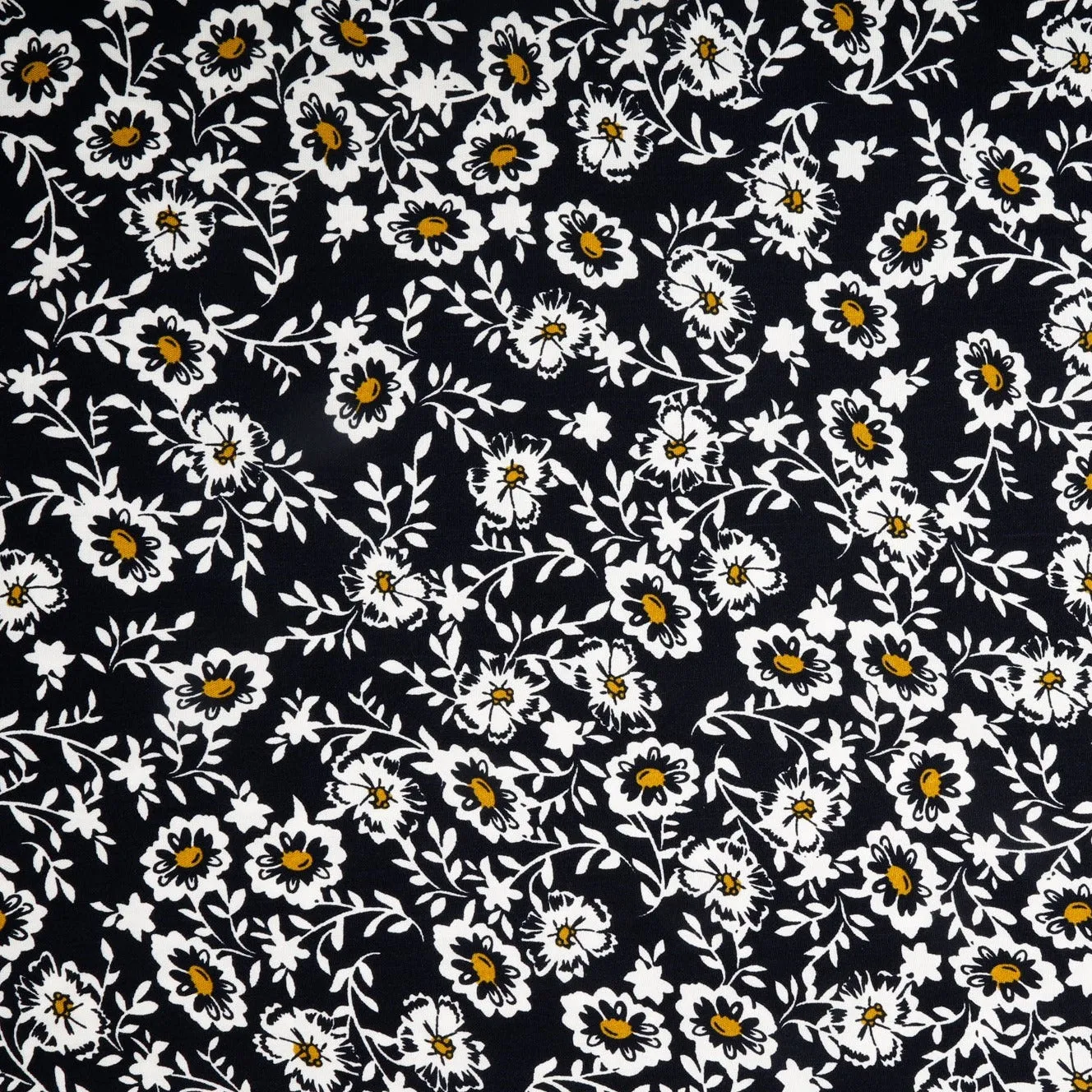 Black Ditsy Floral Print Rayon Fabric , 56 Inches Plain Weave , TU 4025-4