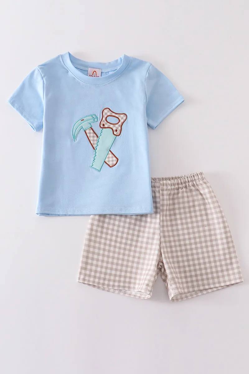 Blue tool applique boy set