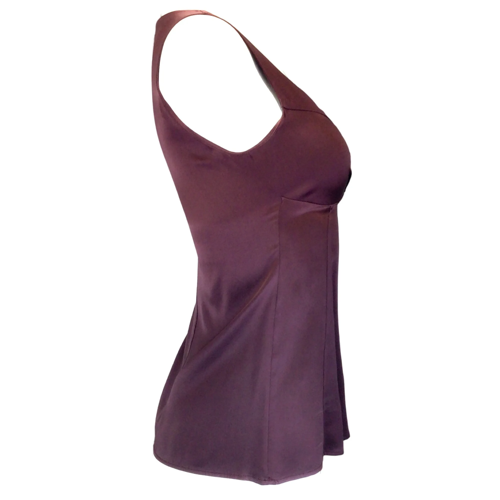 Brunello Cucinelli Burgundy Sleeveless V-Neck Silk Top