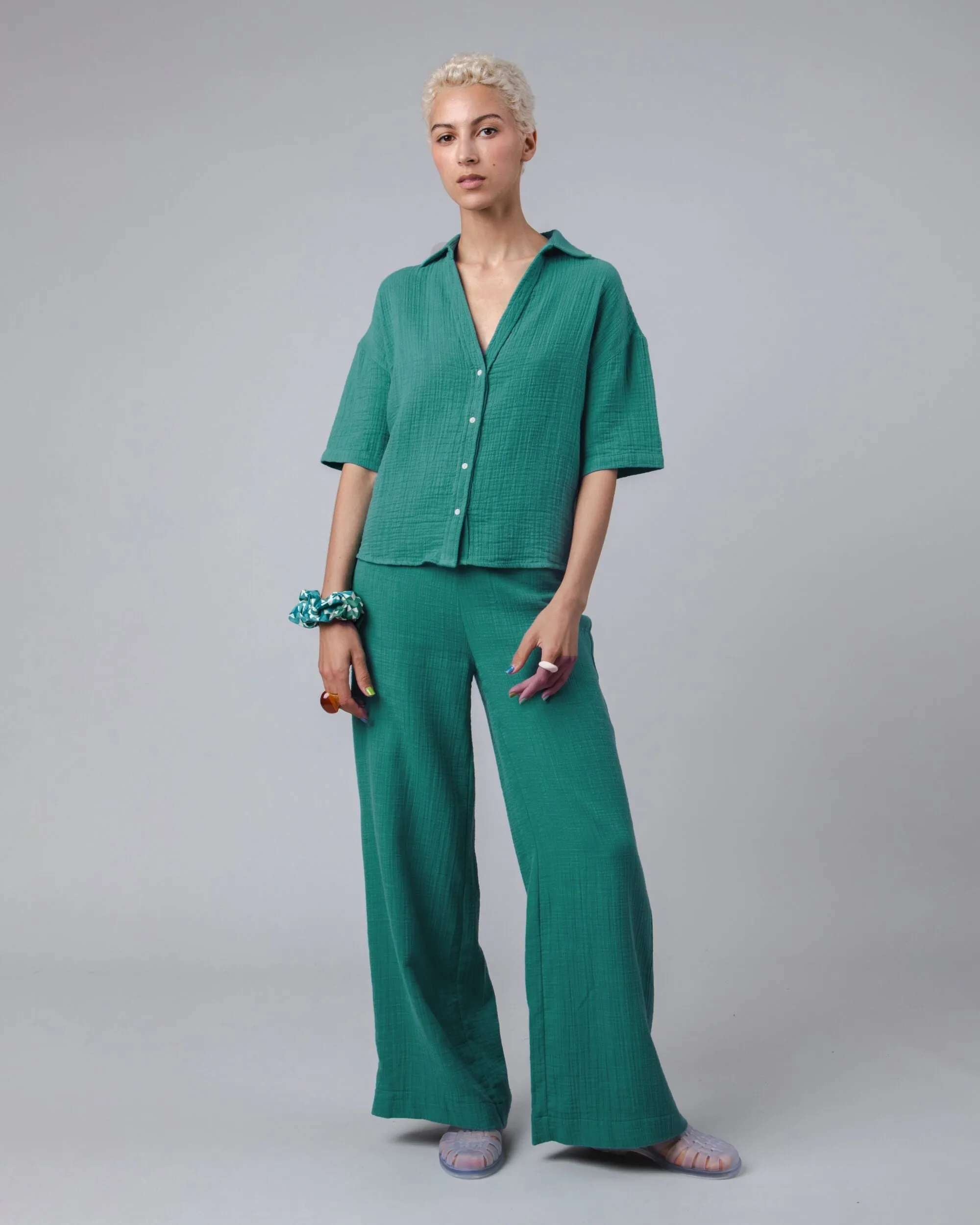 Bubble Wide Leg Pants Green