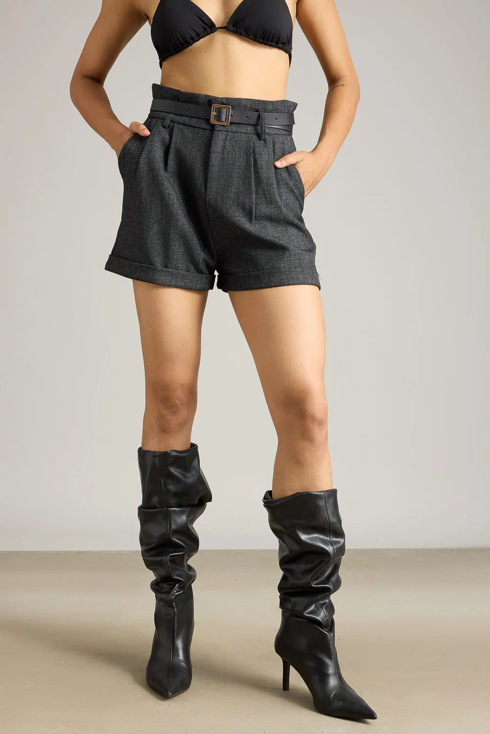 Charcoal Belted Shorts