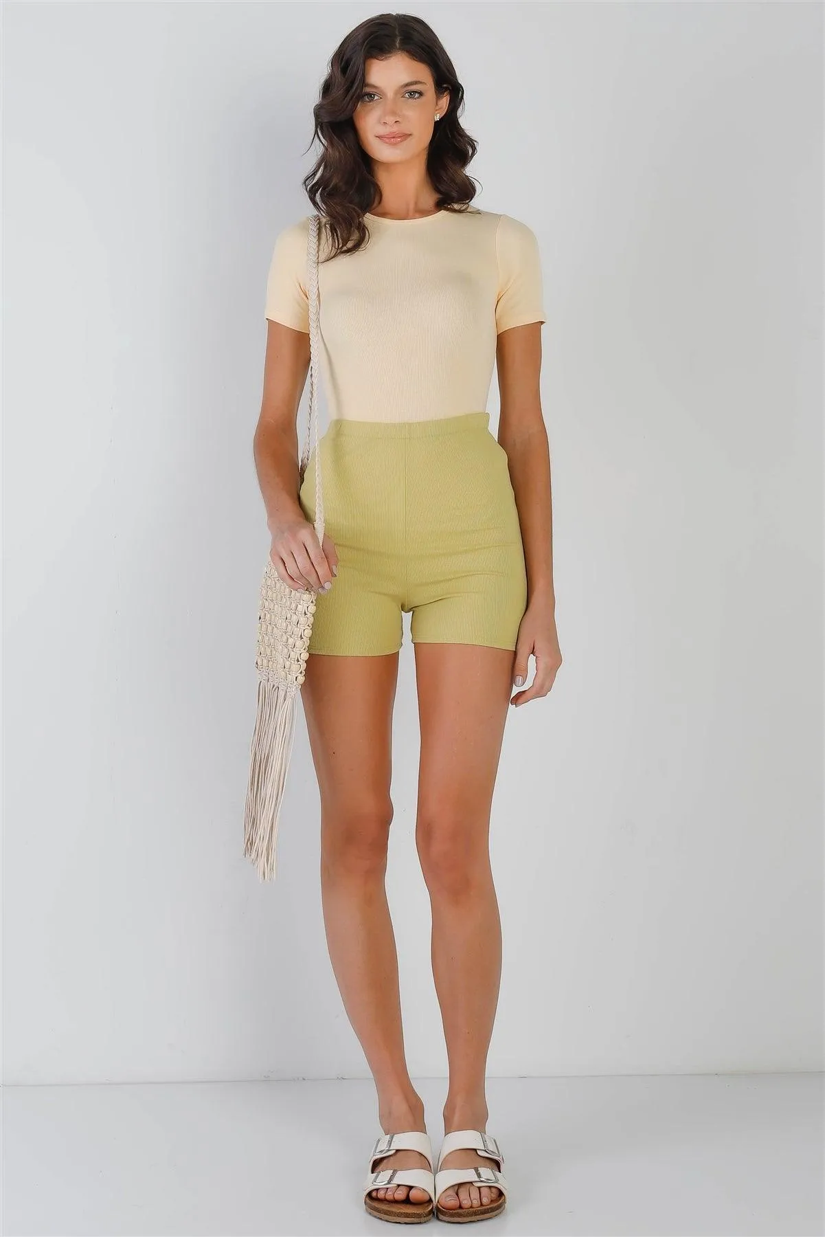 Chartreuse Ribbed Biker Shorts /3-2-1