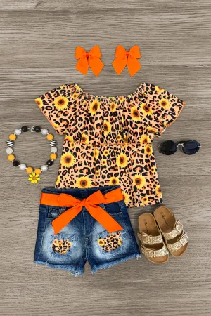 Cheetah & Sunflowers Denim Short Set