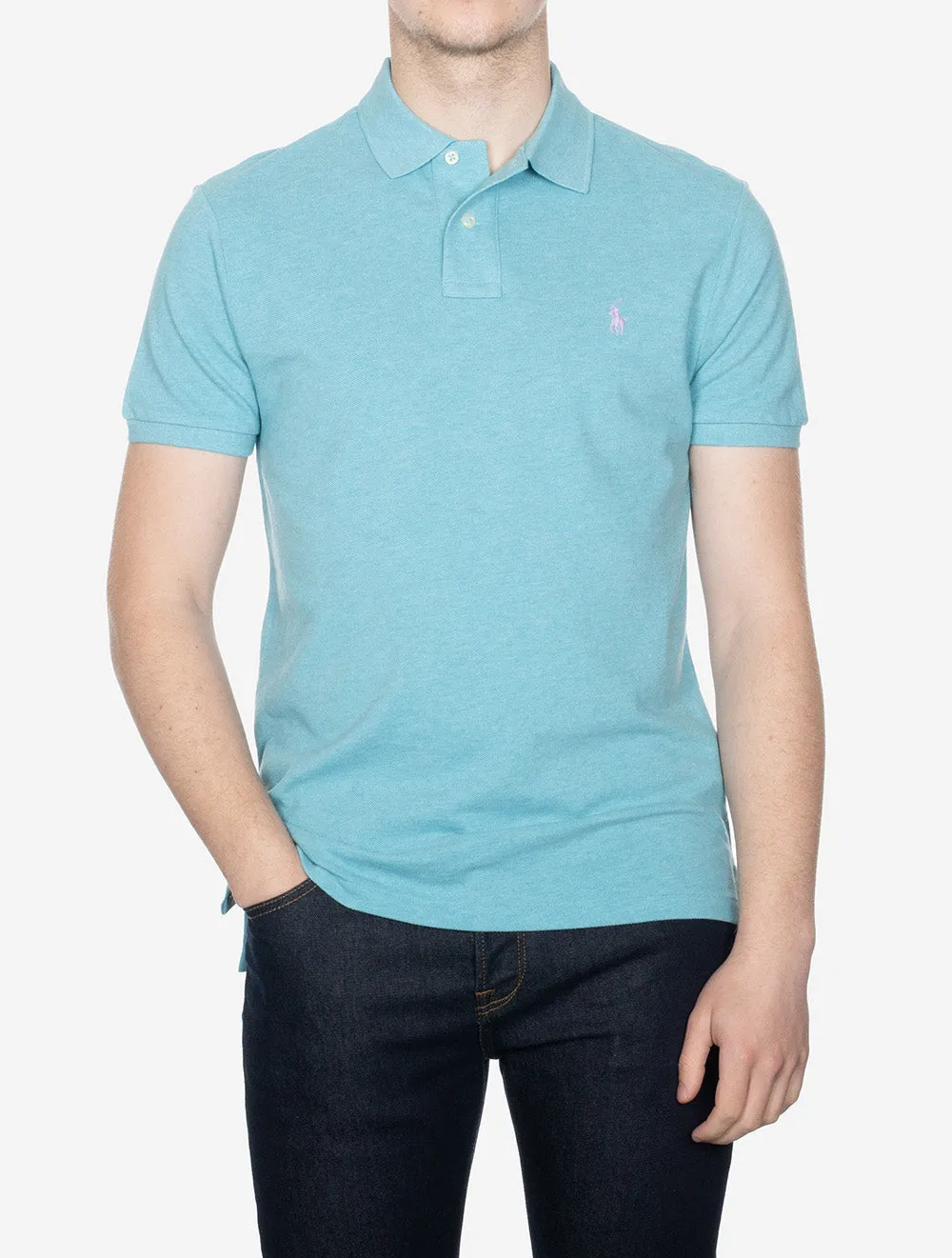 Custom Slim Fit Mesh Polo Shirt Turquoise