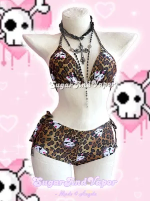 Devil Kitten Gyaru Leopard Bra   Booty Shorts Swimsuit Set