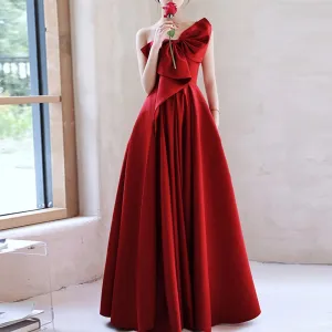 Elegant Patchwork Bowknot Evening Dresses For Women Strapless Sleeveless Backless High Waist Temperament Long Dress Female