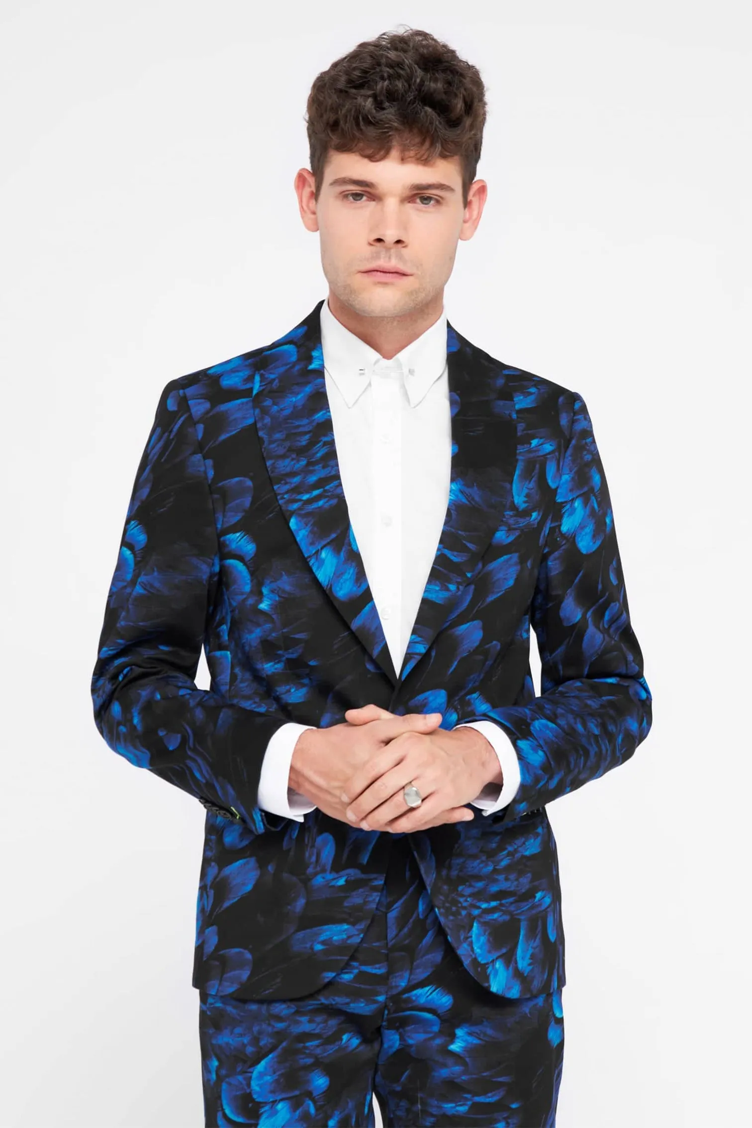 Heron Slim Fit Blue Floral Cotton Suit