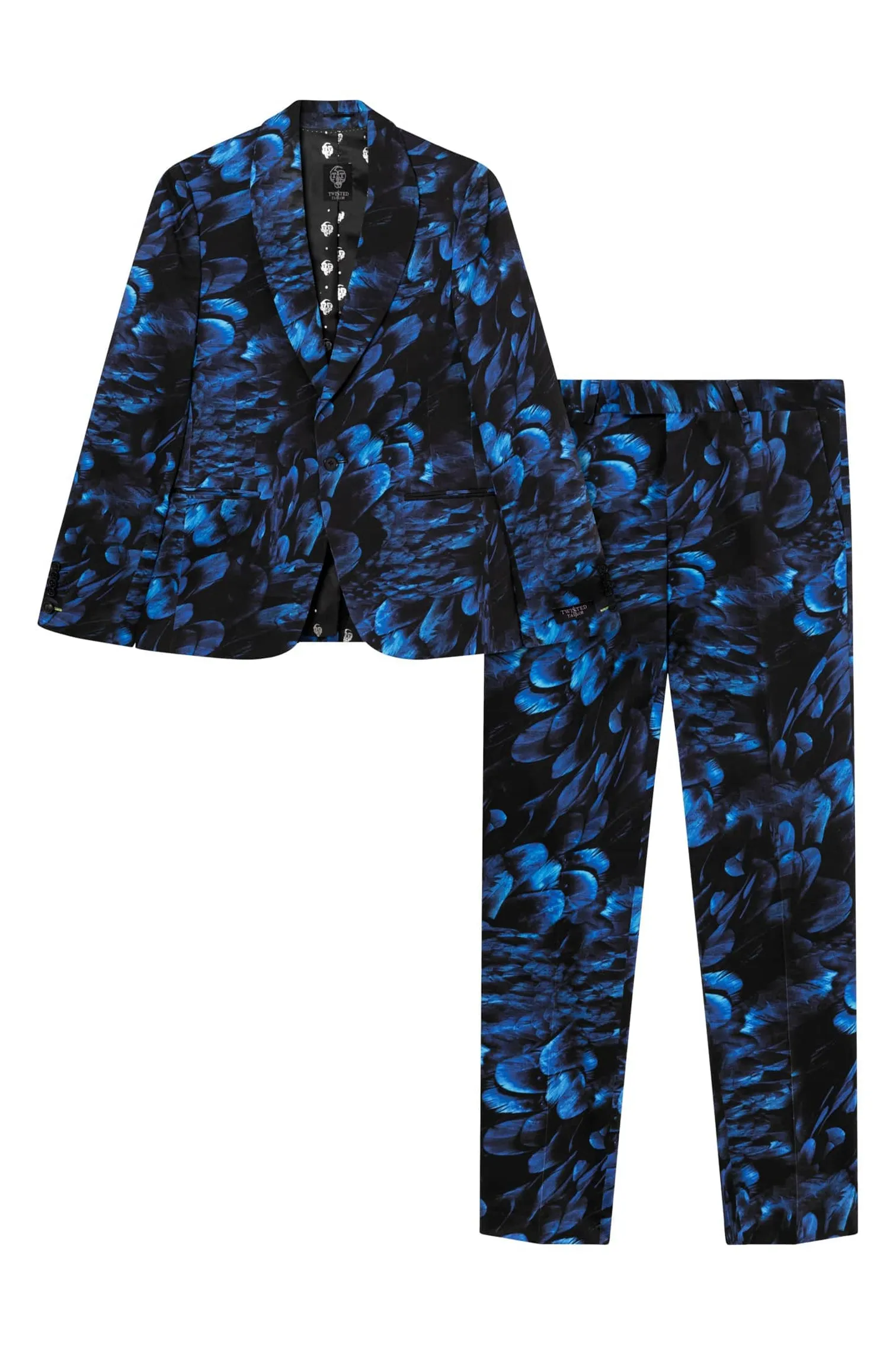 Heron Slim Fit Blue Floral Cotton Suit