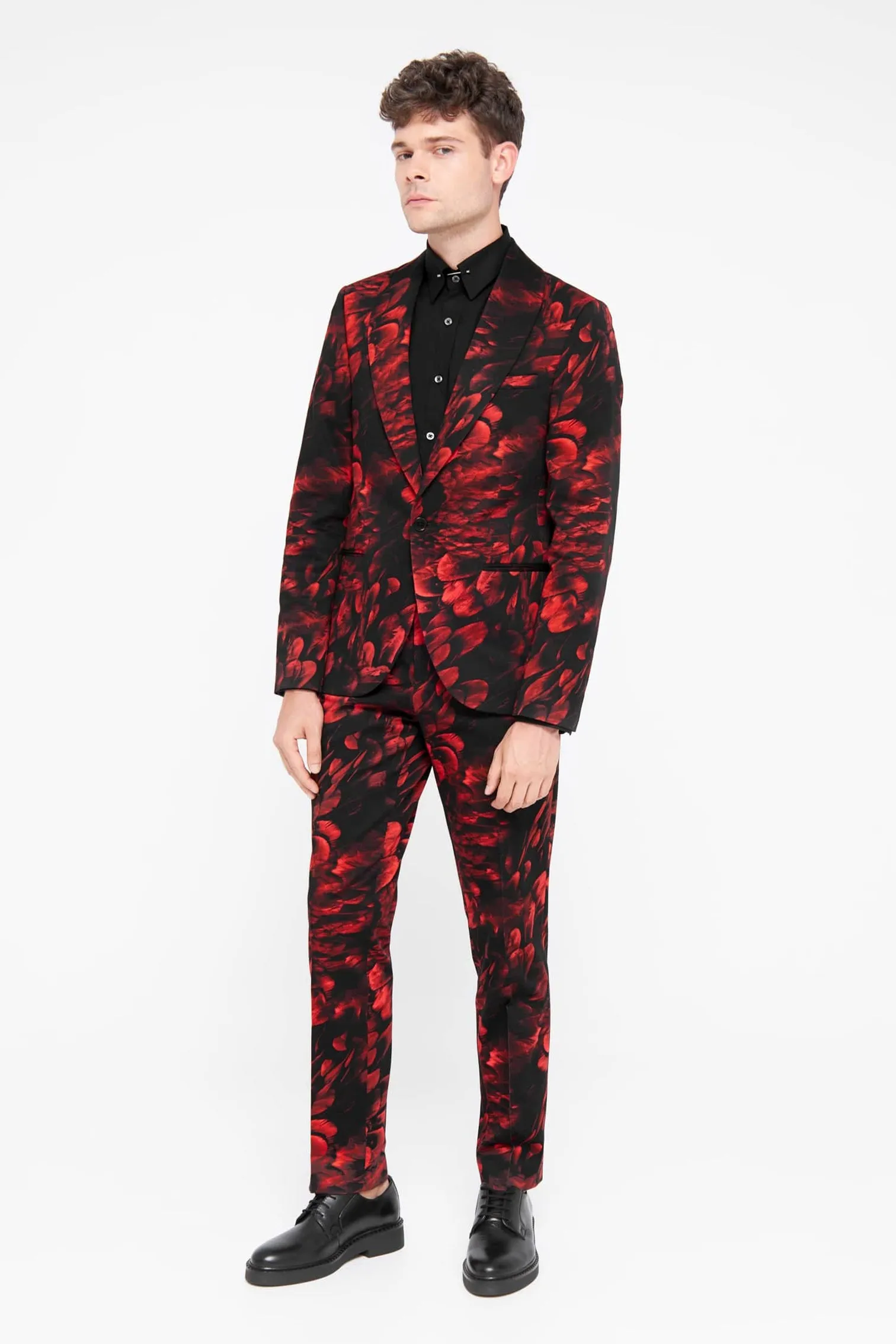 Heron Slim Fit Red Floral Cotton Suit