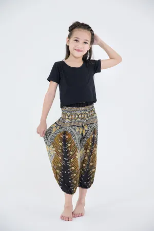 Kids Peacock Feathers Harem Pants in Black