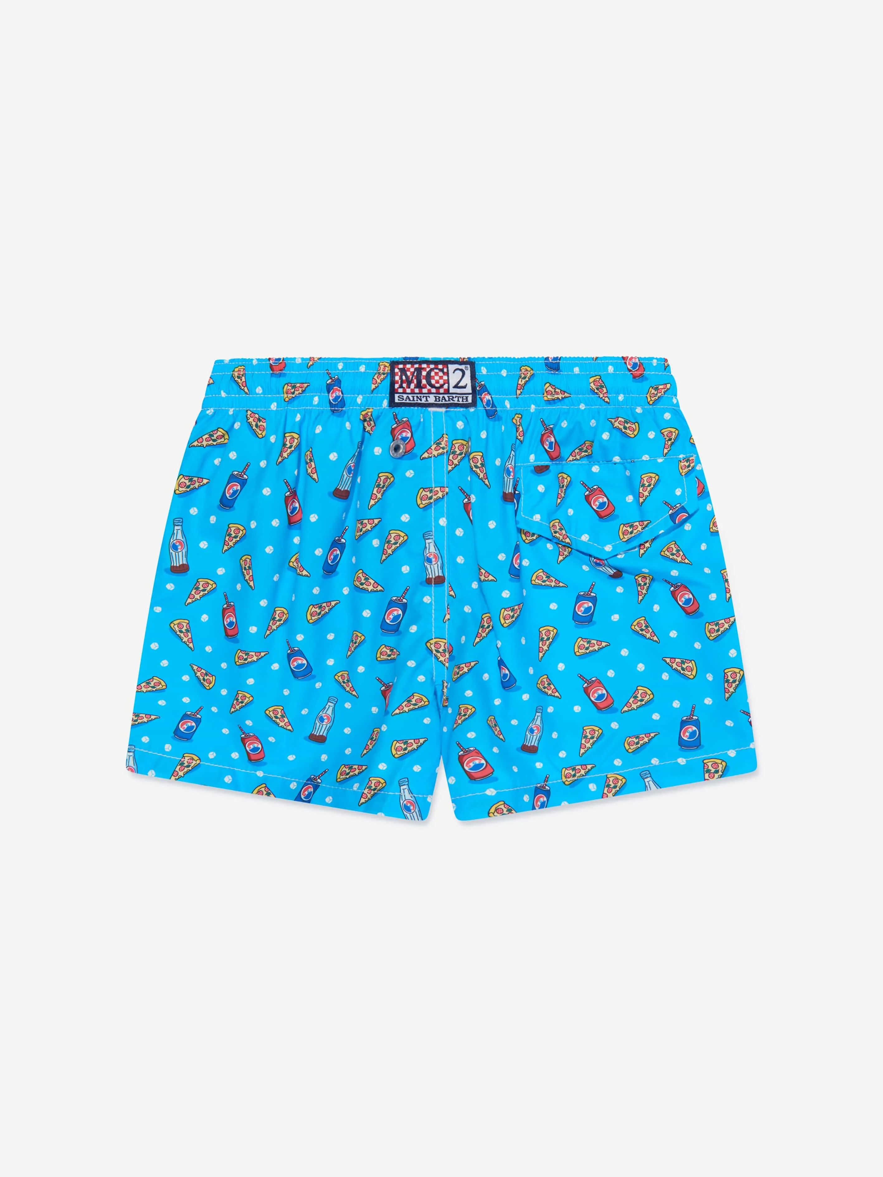 MC2 Saint Barth Boys Pizza Style Swim Shorts in Blue