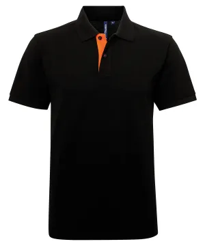 Mens classic fit contrast polo | Black/Orange