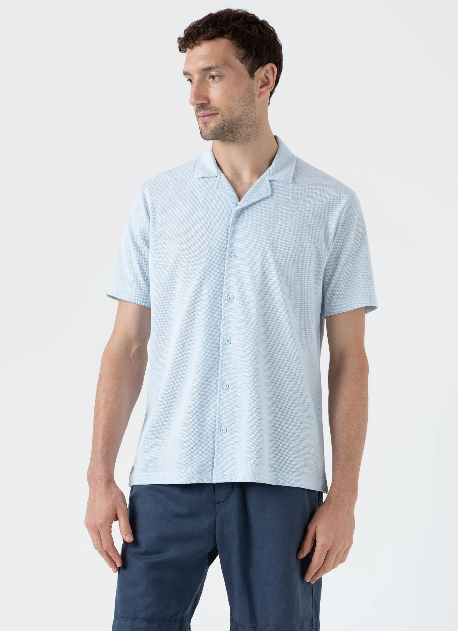 Men's Riviera Camp Collar Shirt in Light Blue