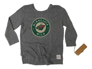 Minnesota Wild Retro Brand WOMEN'S Large Swoop Neck 3/4 Sleeve T-Shirt