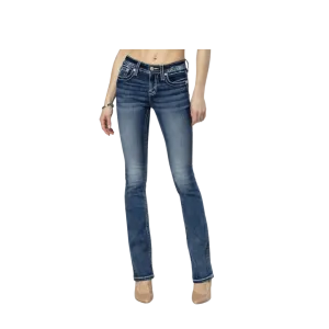 Miss Me Women's Floral Feathers Bootcut Dark Wash Jeans