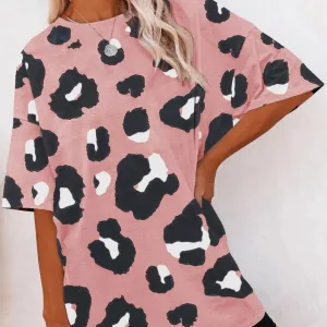 Pink Boyfriend Leopard Print Oversized T Shirt