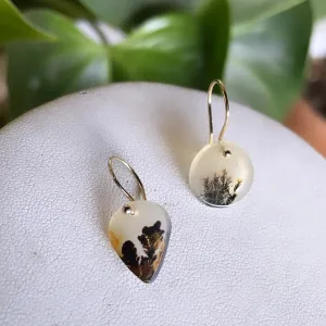 Point drop and round dendritic agate earrings