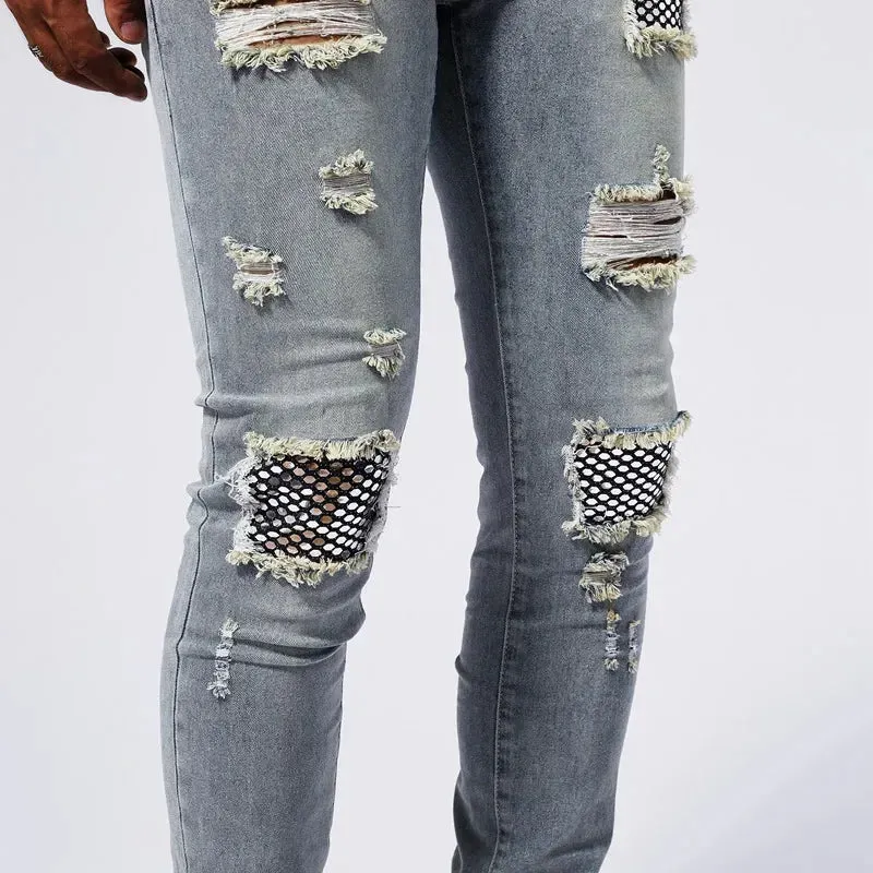 RESHAKE Ripped Slim Fit Stretch Jeans