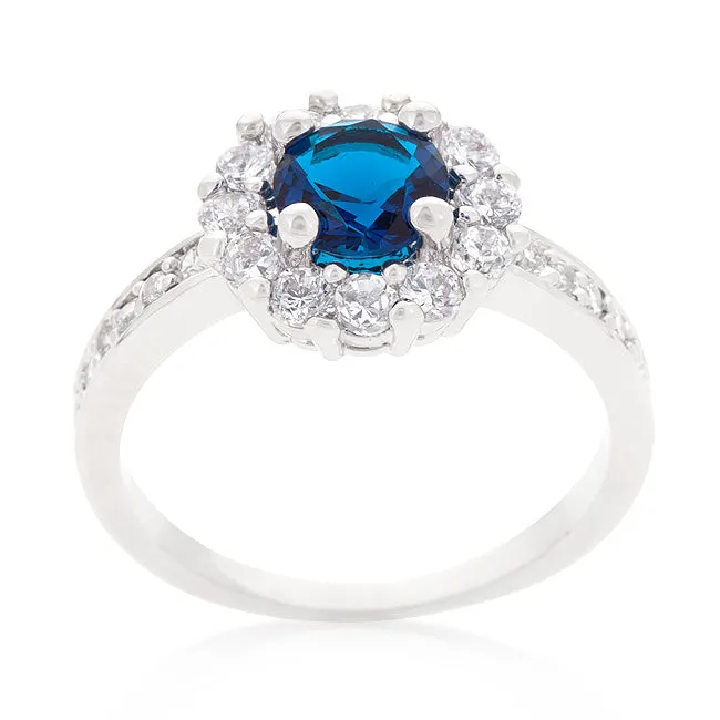 Sapphire Blue Halo Engagement Ring