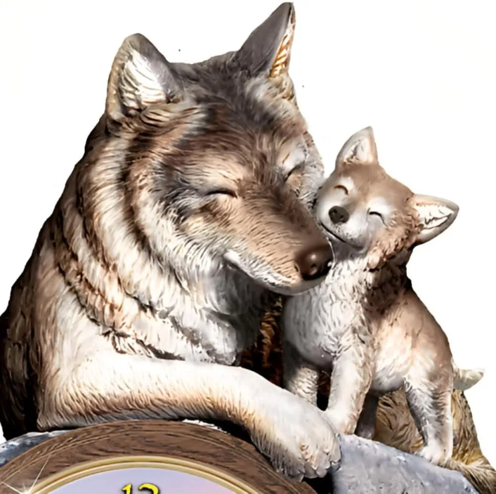 The Bradford Exchange Bonds of Love Wolf Clock A Timeless Tribute to Family and Nature Featuring Fully Sculpted Wolves Captivating Artistry by Al Agnew 6.75-inches