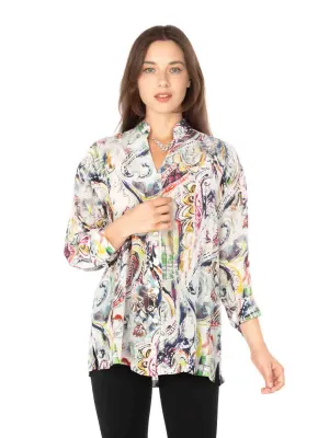 Tianello "Happa" Print Washable Silk "Bobbie" Blouse