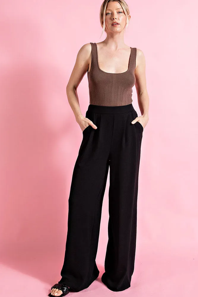 Wide Leg Pant with Pockets in lBlack by eesome